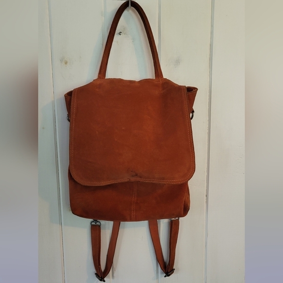 We The Free Convertible Orange Suede Backpack Crossbody Boho Bag - Picture 3 of 14